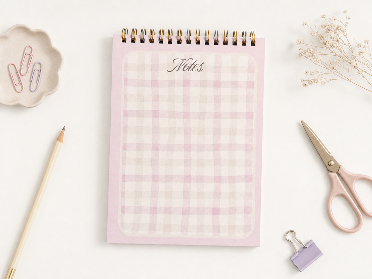 Gingham wire bound notebook