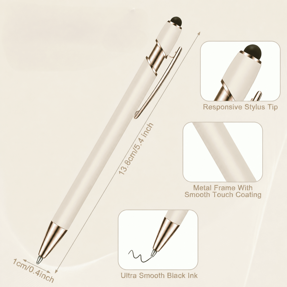 Beige pen with touchscreen tip