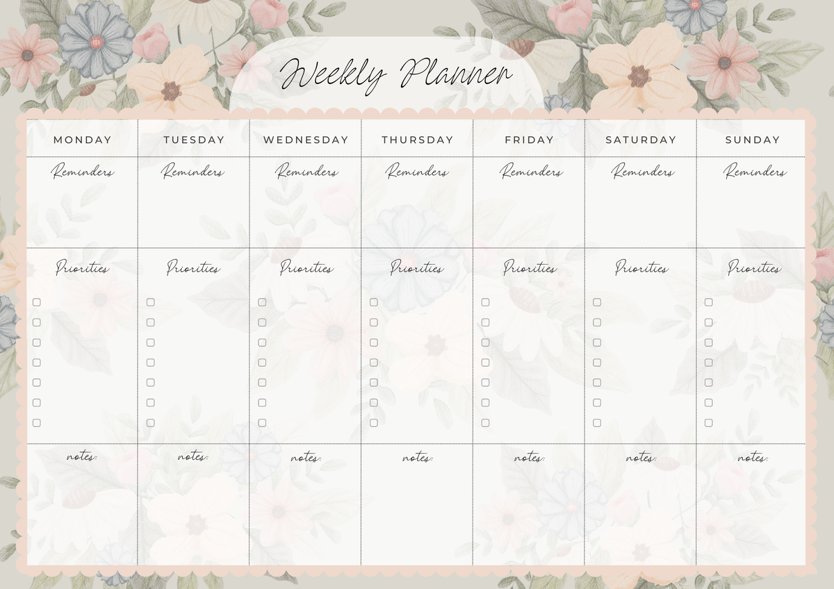 Weekly Desk Planner