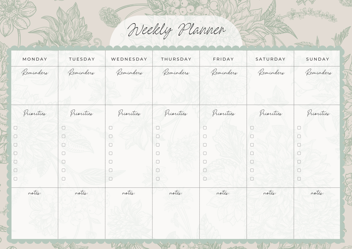 Weekly Desk Planner