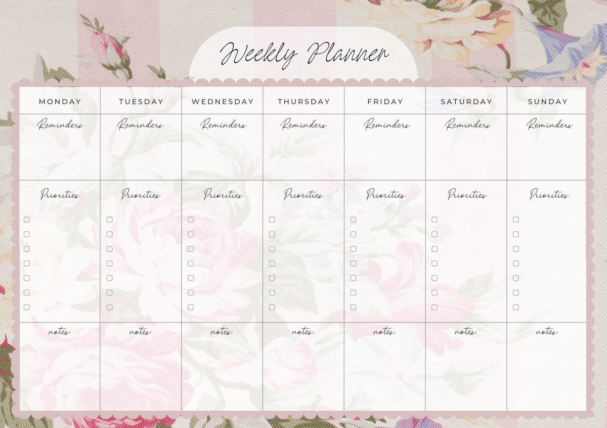Weekly Desk Planner