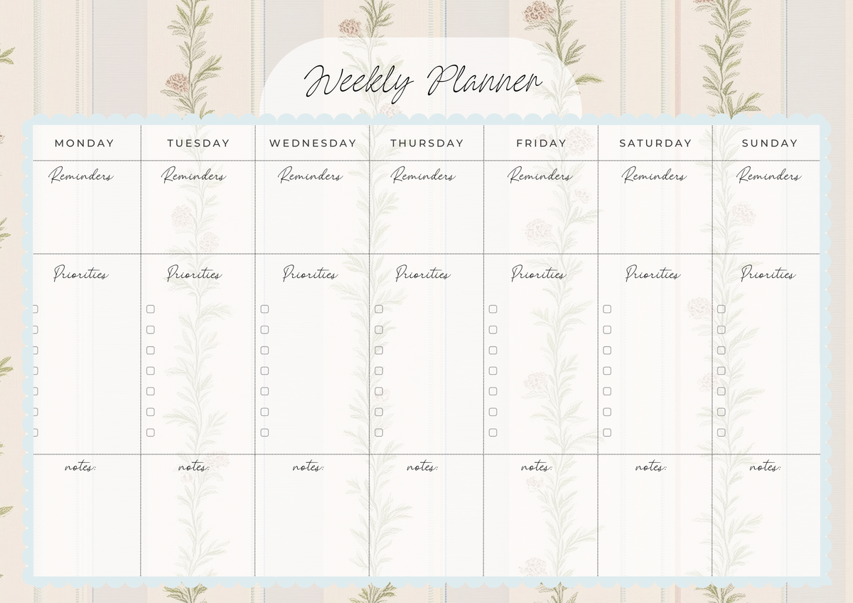 Weekly Desk Planner