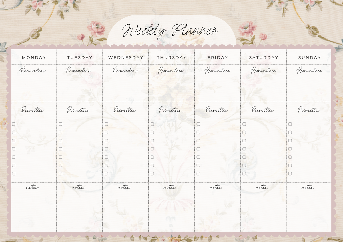 Weekly Desk Planner