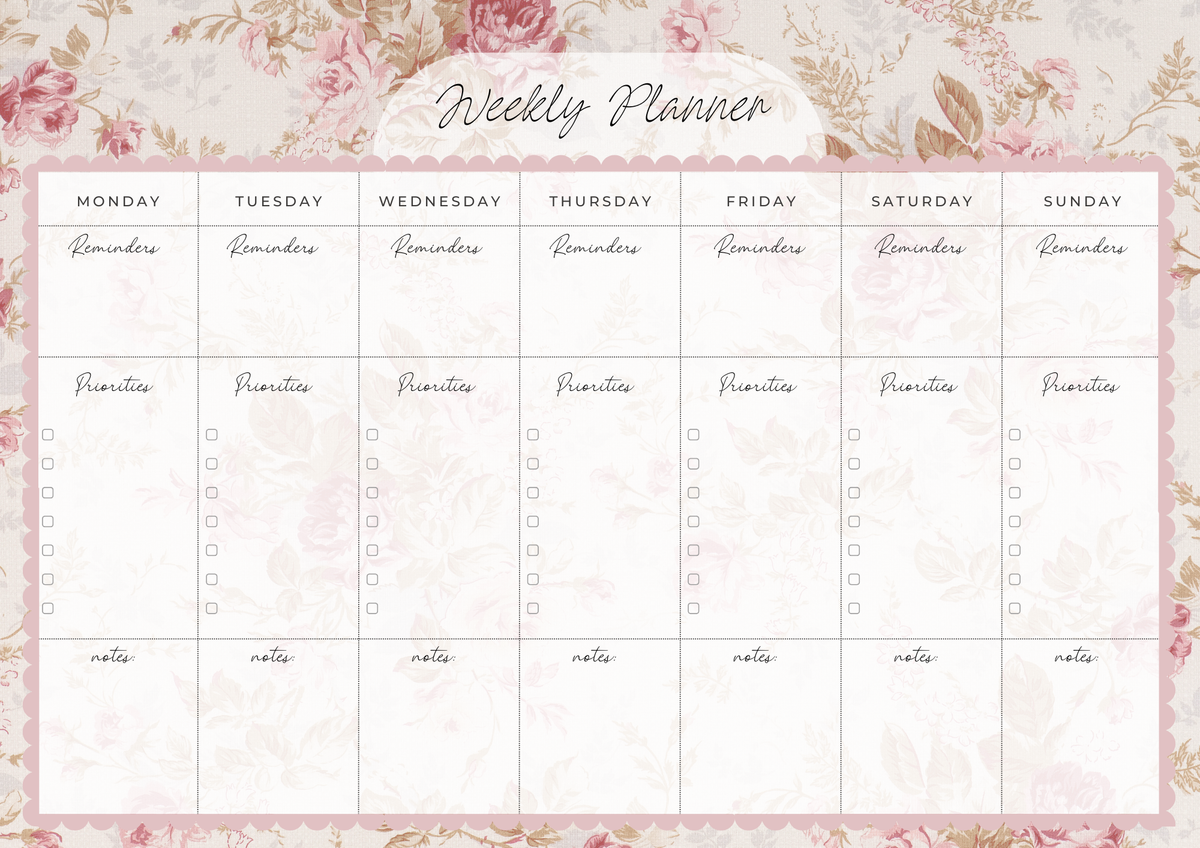 Weekly Desk Planner