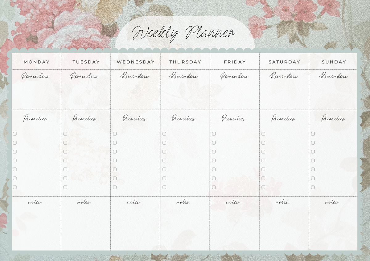 Weekly Desk Planner