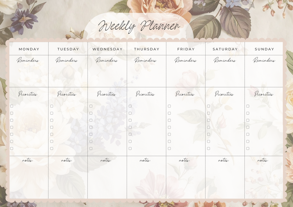 Weekly Desk Planner