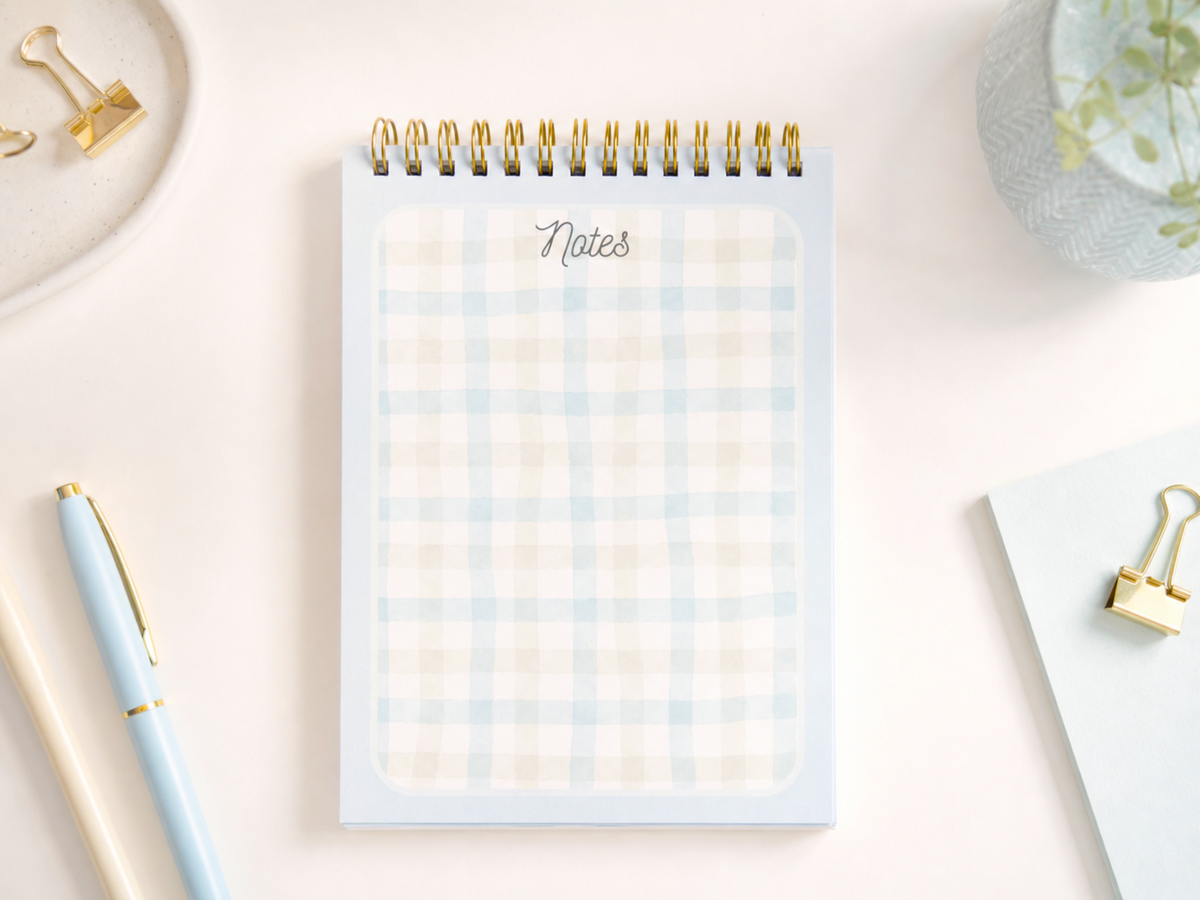 Gingham wire bound notebook