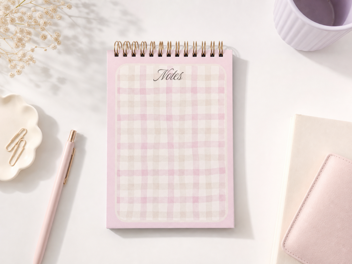 Gingham wire bound notebook