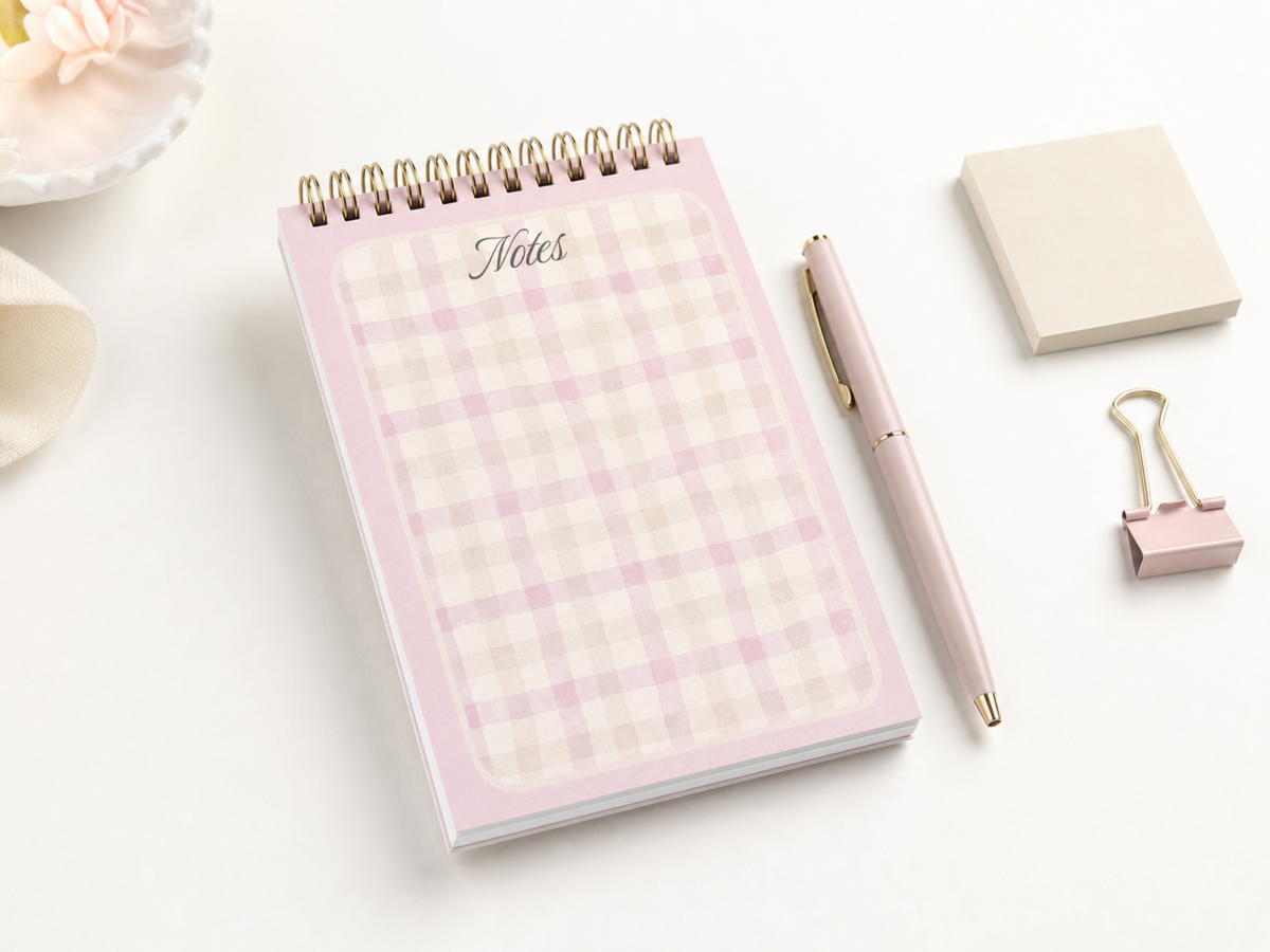 Gingham wire bound notebook