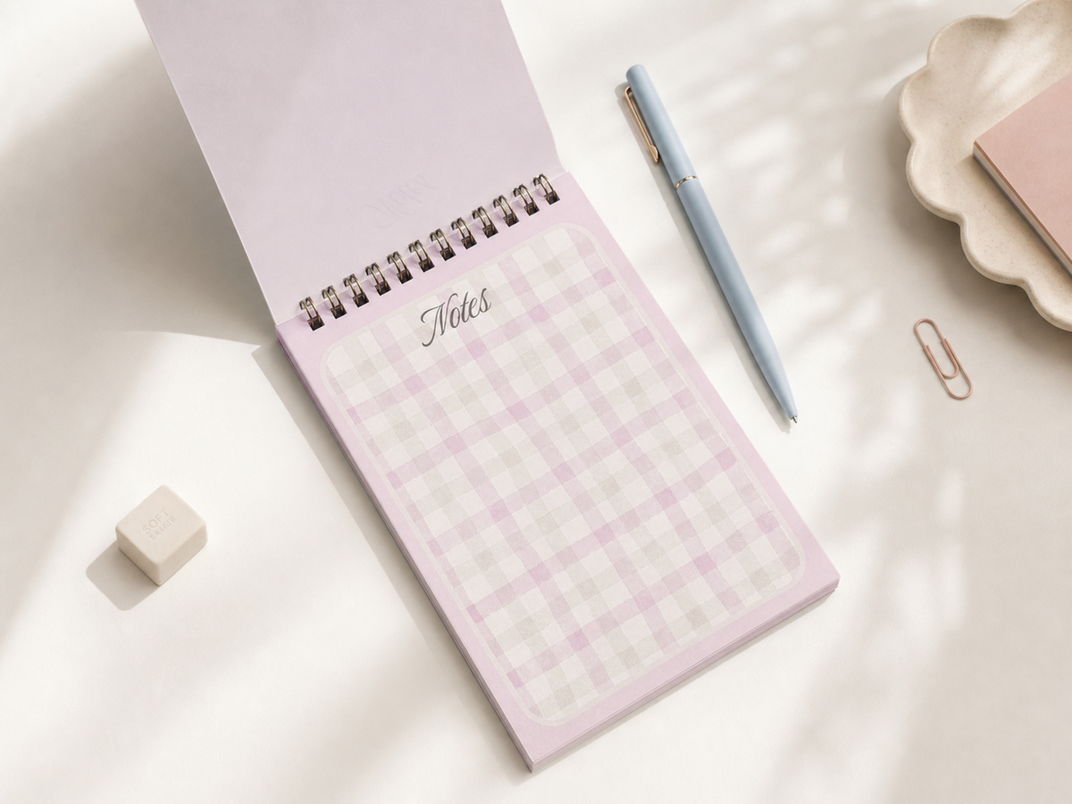 Gingham wire bound notebook