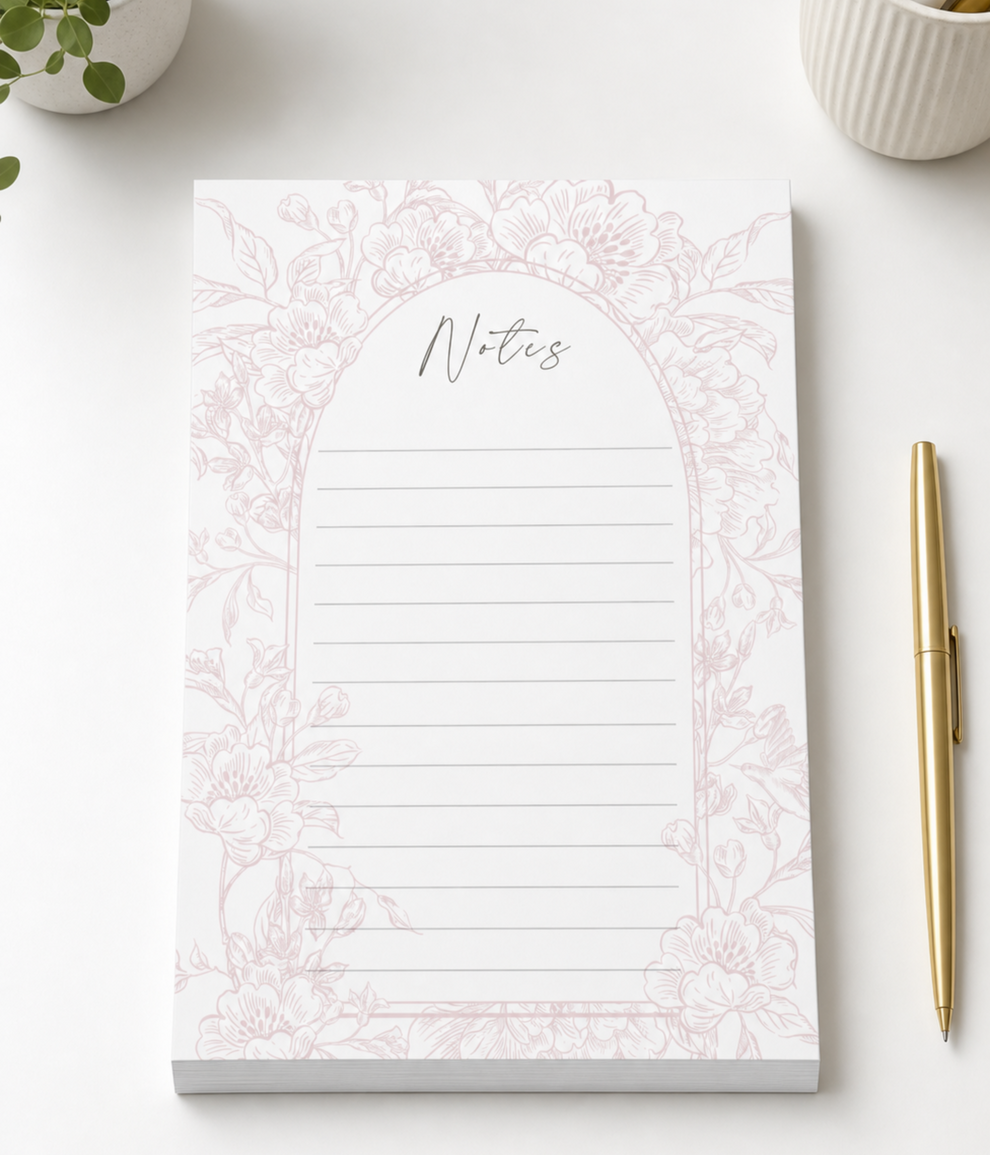 Vintage style arched floral notepad – Paper Heart Studio