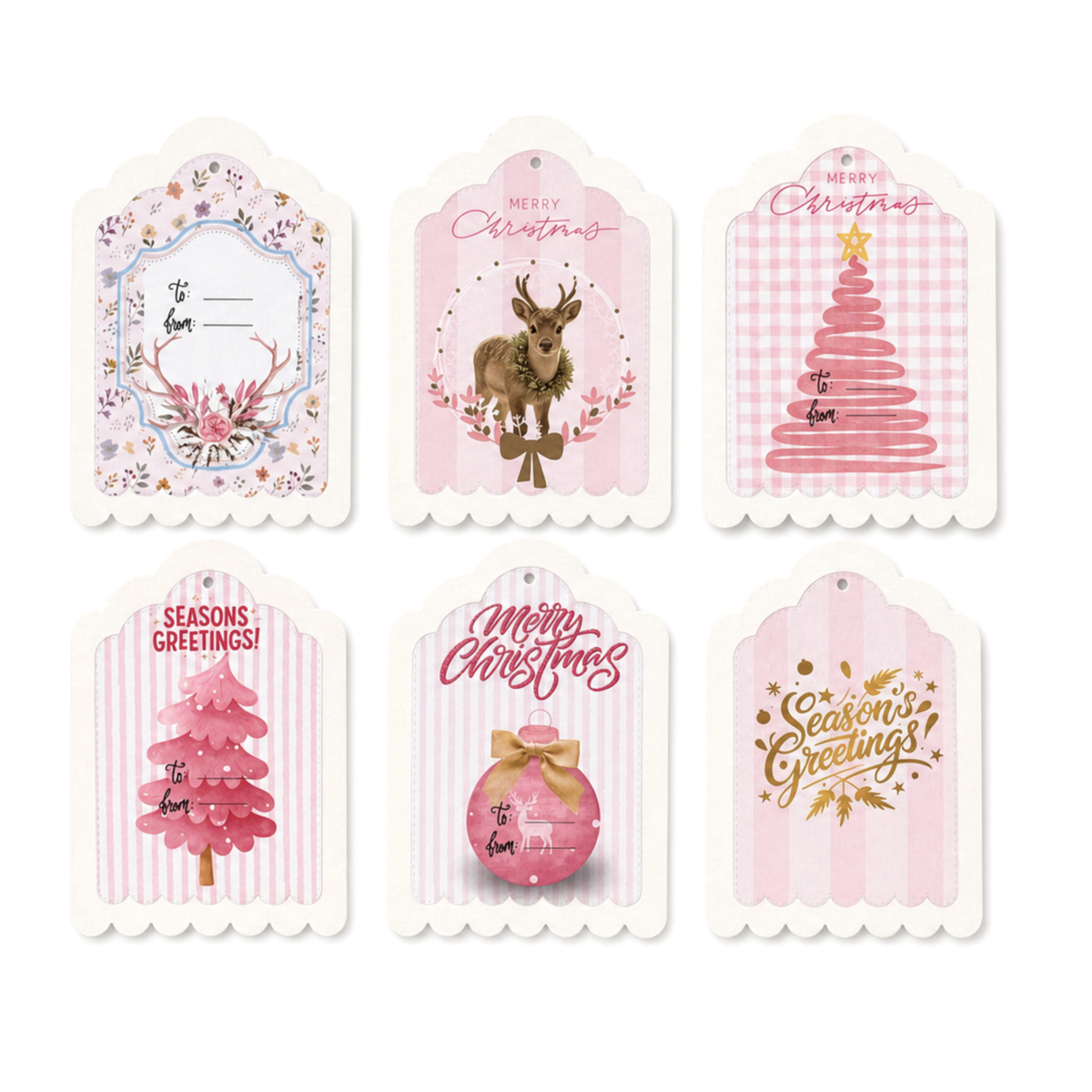 Large Pink Christmas Tags Set of 6