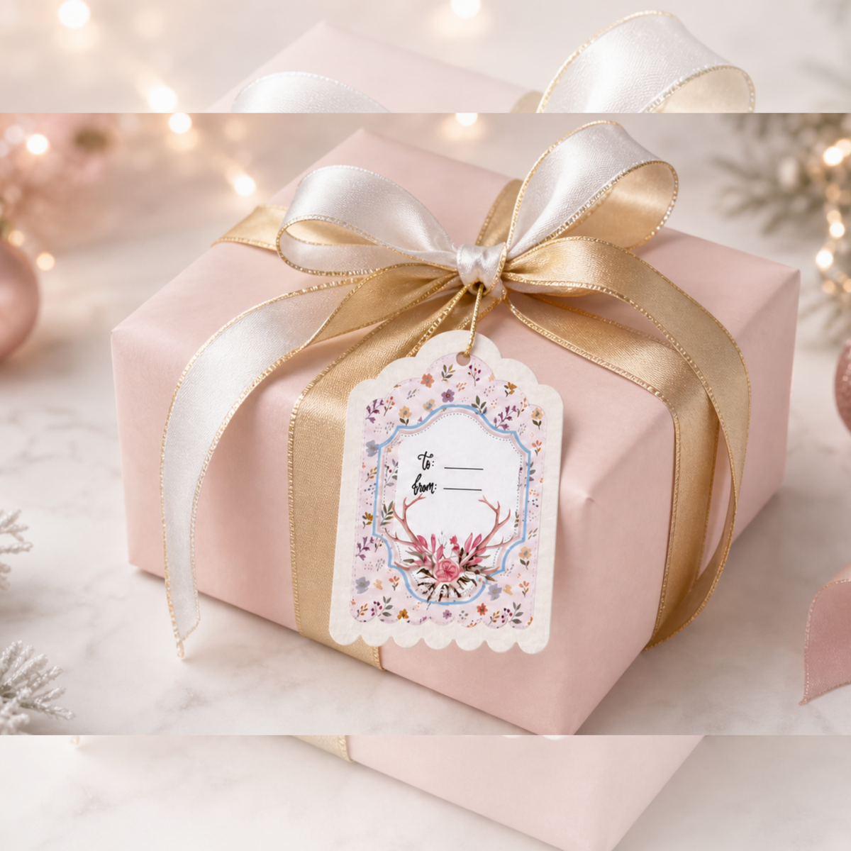 Large Pink Christmas Tags Set of 6