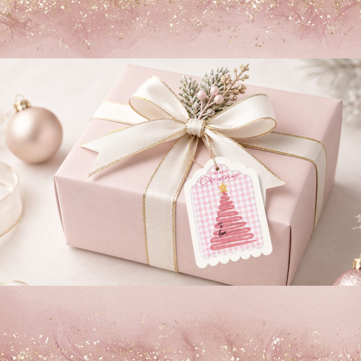 Large Pink Christmas Tags Set of 6