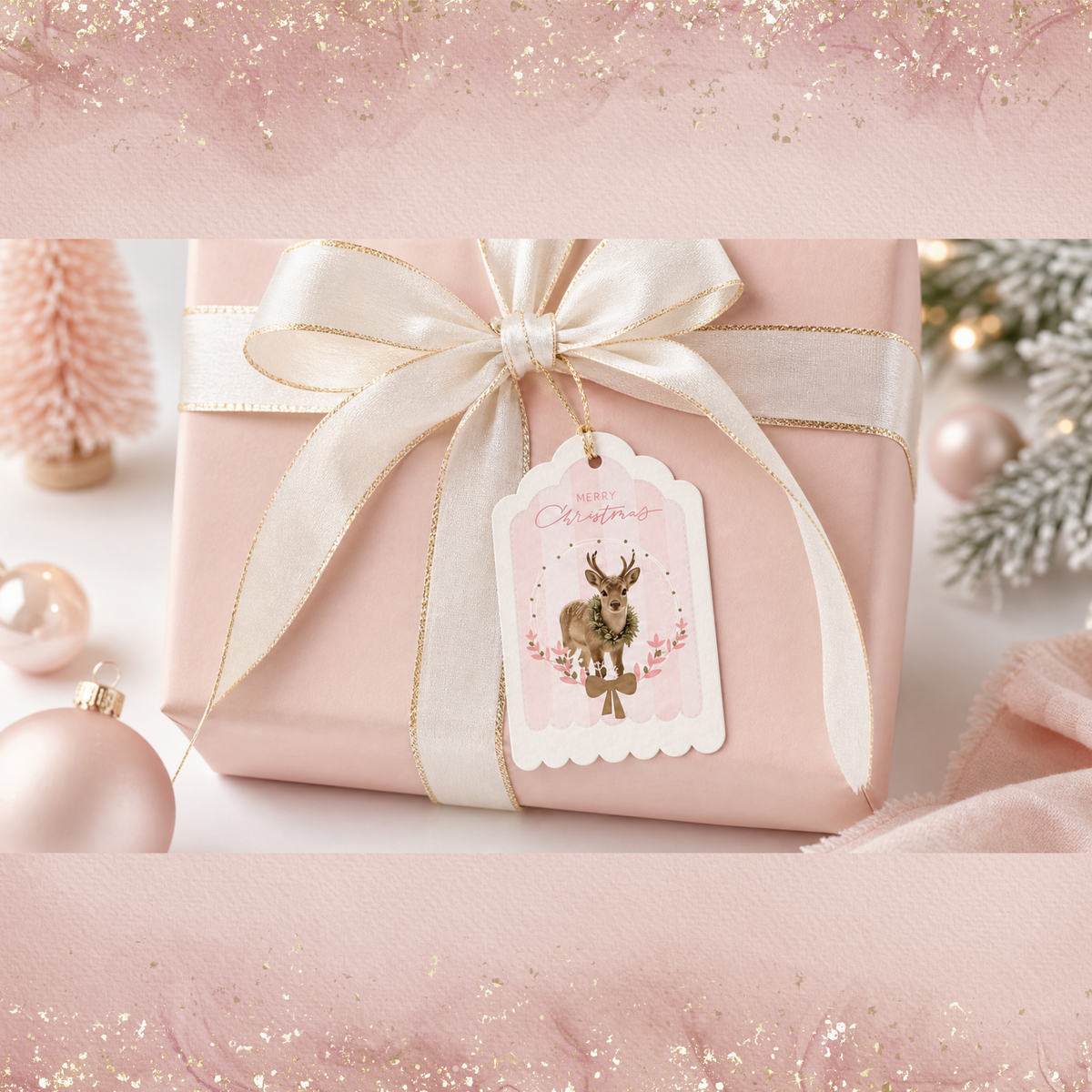 Large Pink Christmas Tags Set of 6